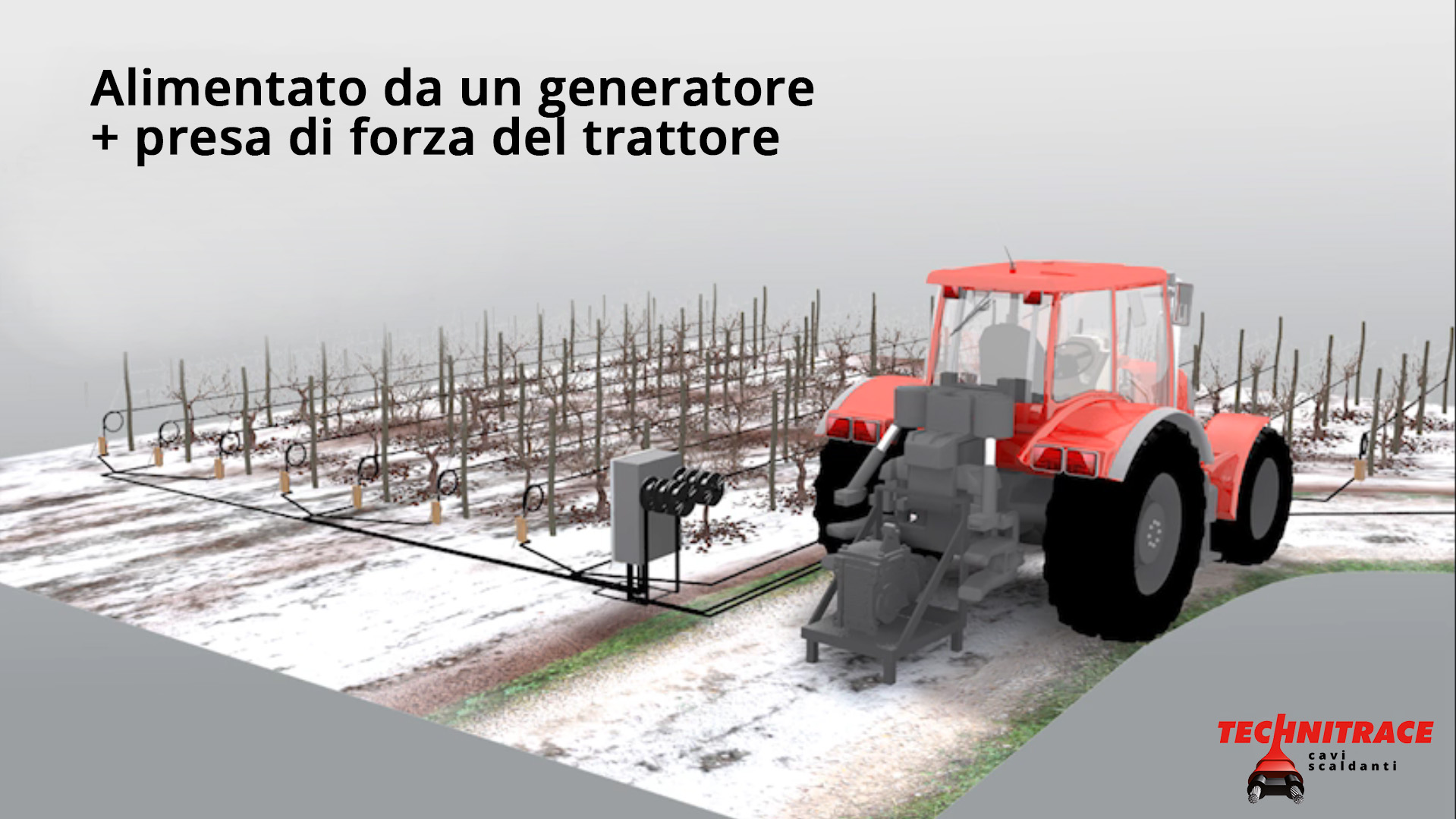 Cavo antighiaccio per vigneti – Alimentato da un generatore + presa di forza del trattore – TECHNITRACE